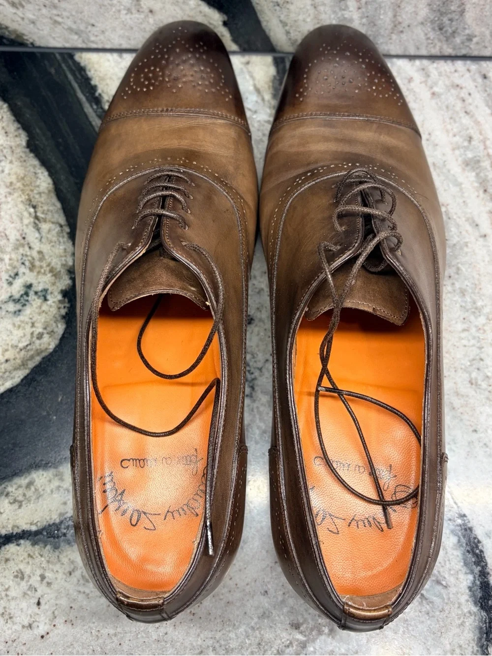 Santoni Fatte a Mano Cap Toe Oxford Shoes 10.5 D US Hand Burnished Made in Italy